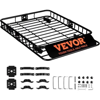 Vevor Dachgepäckträger Korb Auto Dachkorb Universal 1175 x 915 x 114 mm, Dachgepäckträger Wanne 90,7 kg Tragfähigkeit Relingträger Fracht Gepäckablage Schwarz für Camping, Grillen, Autoreisen