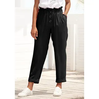 Paperbag-Hose LASCANA, Damen, Gr. 34, N-Gr, schwarz, Twill, Obermaterial: 100% Viskose, unifarben, figurumspielend 7/8-Länge, Hosen Paperbag-Hose, mit Zierknöpfen und Elastikbund, Stoffhose, gekrempelter Hosensaum, Topseller