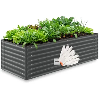 tectake Hochbeet Blomma verzinkt 200x80x62cm 970L Stahl Pflanzbeet Gartenbeet Kräuterbeet Gemüsebeet offener Boden abgerundete Ecken