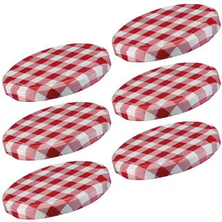 Westmark 6 Schraub-/Twist-Off-Deckel für Einmachgläser, rund, ø 63 mm, Weißblech, Rot-Weiß, Karriert, 40972270