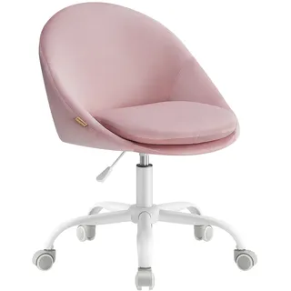 SONGMICS Homeoffice Stuhl, Schminkstuhl aus Samt, Schreibtischstuhl, Schaumstoffpolsterung, höhenverstellbar, für Arbeitszimmer, Schlafzimmer, pastellrosa OBG020R02