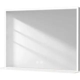 Emke Badspiegel mit Ablage 80 x 60 cm Spiegel mit Beleuchtung Kaltweiß Lichtspiegel Wandspiegel mit Touch