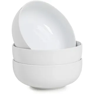 WishDeco Große Suppenschalen 3er Set, Salatschüsseln 1100ml, Servierschüssel Weiß, Nudelschüsseln Porzellan, Schüssel Set Keramik für Ramen, Obst, Dessert, Müsli