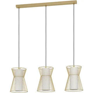 EGLO Pendelleuchte Maseta, 3 flammige Hängelampe, Hängeleuchte aus Metall in Gold und Glas in Opal-Matt, Weiß, Esstischlampe, Wohnzimmerlampe hängend mit E27 Fassung
