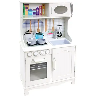 Bino world of toys Bino _83724 Bino Holz-Kinderküche "Provence" aus Sperrholz, Spielzeug für Kinder ab 3 Jahren (Kinderzimmer Zubehör, 8 teilig, hochwertig und massiv, lange Lebensdauer, inkl. Kochzubehör), Weiß