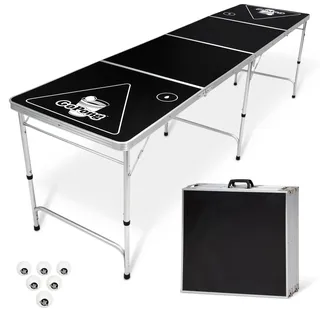 GoPong 2,4 m tragbarer Klapptisch für Beer Pong / Flip Cup (6 Bälle im Lieferumfang enthalten)