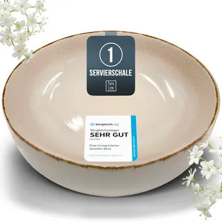 Steingut Servierschüssel Rustic TESTSIEGER, Hochwertige Landhausstil Salatschüssel, Servierschale - Bowl Schüssel Groß, Salatschale - Pure Living in Beige