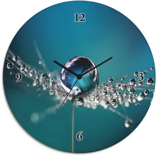 Artland Wanduhr "Glasuhr rund Pusteblume Tautropfen blau" wahlweise mit Quarz- oder Funkuhrwerk, lautlos ohne Tickgeräusche, blau