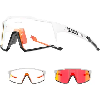 KAPVOE Photochromatische Selbsttönend Fahrradbrille TR90 Rahmen für Herren Damen Klar Sportsonnenbrille Sport Radfahren MTB Radbrille Sportbrille Fahren Baseball Laufen Rot Weiß 10