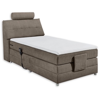 Palermo 2 Boxspringbett 120x200 elektrisch verstellbar, Stone - Bequemes Einzelbett mit dekorativer Steppung & Komfortschaum Topper - 120 x 127 x 234 cm (B/H/T)