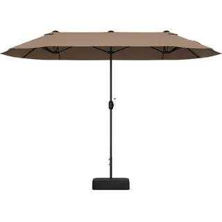 COSTWAY Doppelsonnenschirm 400x200cm mit Ständer und Kurbel, Gartenschirm UPF 50+, Marktschirm XXL - Hellbraun, Schwarz