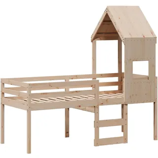 Hochbett mit Dach 90x190 cm Massivholz Kiefer - Braun, Bunt