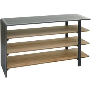 Mendler Regal HWC-L75, Wohnregal Bücherregal Schuhregal Sideboard, Massiv-Holz Industrial 72x119x40cm MVG natur mit Metall-Optik