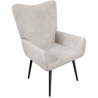 Juskys Ohrensessel Odense Cord 68 x 95 x 73 cm Beige mit Hocker