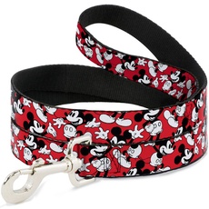 Buckle-Down Haustier-Leine, Mickey Mouse Poses, Streu-Leine, 1,8 m lang, 3,8 cm breit, Rot/Schwarz/Weiß