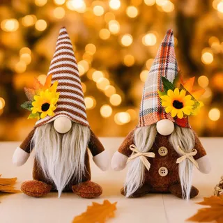 Tarange Herbstdeko Wichtel, 2 Stück Herbst Dekoration Wichtel, Ahornblatt Sonnenblume Herbst Deko Plüsch Elfe Puppe, Für Home Wohnzimmer Erntedankfest Herbstdeko Innen (A)