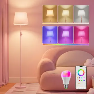 DUSKTEC Smart Stehlampe RGB Dimmbar mit APP und Alexa, Stehlampe Wohnzimmer Modern Warm und Kaltweiss, 10W 1200LM, Standleuchte LED, Steh Lampe mit Schirm für Schlafzimmer Kinderzimmer - Rosa
