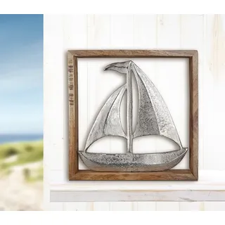 GILDE Deko Segelboot - maritime Geschenke Wand Deko Segelschiff – Boot Deko Bad Gäste-WC – Segler Geschenke für Bootsführerschein – Dekobild zum Aufhängen Holzrahmen 20 x 20 cm