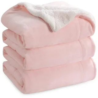 BEDSURE Kuscheldecke - Warm Sherpa Wolldecke & Sofadecke, Flauschig Sofaüberwurf Decke, Dicke Couchdecke, Fleecedecke, Flauschige Wohndecke für Couch, Rosa, 220x240 cm, XXL
