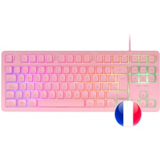 Mars Gaming MK023, Gaming Tastatur TKL, Hybrid H-Mech Technologie, FRGB Regenbogenbeleuchtung, Anti-Ghosting, Universelle Kompatibilität, Rosa, Französisch Sprache