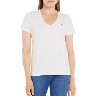 Tommy Hilfiger Damen T-Shirt Kurzarm Slim Cody V-Ausschnitt, Weiß (Ecru), S