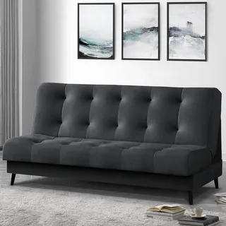 Schlafsofa Nancy Sofa mit Schlaffunktion Bettkasten Polstersofa aus Velour 195 cm Dreisitzer mit Holzbeine, Stoff: monolith 97 - dunkelgrau - Dunkelgrau
