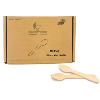 200 Stück Einweg Holzlöffel, Eislöffel aus Holz mit Rundem Ende, Biologisch Abbaubare Kompostierbare Umweltfreundliche Mini Naturbesteck aus Naturholz