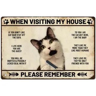 SUPERDANT Katzen Blechschilder Lustige Blechschild Vintage Deko für die Wand Rustikale Wanddekor Zitate Schild Retro Deko Katzen Metallschild Poster Vintage Für Wohnzimmer Schlafzimmer Wanddekor