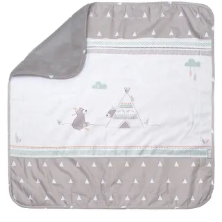 roba Babydecke Indibär - 80 x 80 cm - Decke zum Kuscheln, Krabbeln & Spielen mit Bären Motiv - Kinderdecke 2 seitig aus Baumwolle - Braun / Grau