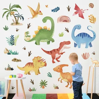 decalmile Wandtattoo Dinosaurier Aquarell Wandaufkleber Dino Boho Palme Wandsticker Junge Wohnzimmer Schlafzimmer Kinderzimmer Wanddeko