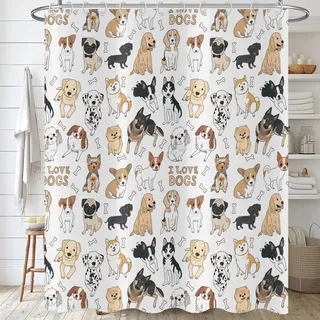 Hnmdmyi Duschvorhang Lustig 180x180, Niedlicher Hund Duschvorhänge Tiere Welpe Hund Kinder Mädchen Jungen Badewanne Vorhang Wasserdicht Polyester Stoff Waschbar Badevorhang für Badezimmer mit Haken