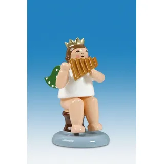 Engelmusikant Engel sitzend mit Panflöte ohne Krone Höhe ca 6 cm NEU Erzgebirge