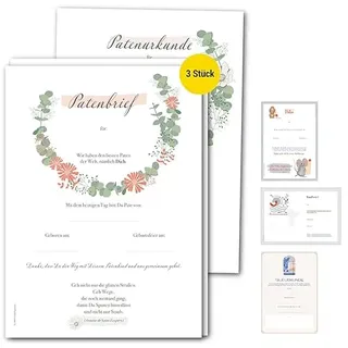 Frank Paperman® Patenurkunde – Floral (DIN A4) | Zartes Blumen-Design zur Taufe & Patenschaft, personalisierbar, Geschenkidee für Paten & Eltern