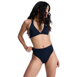 Bikini-Hose ROXY "Solid Essentials Moderate High Leg", Damen, Gr. S, US-Größen, schwarz (anthrazit), Obermaterial: 85% Polyester, 15% Elasthan., Badehosen Bikini-Hose