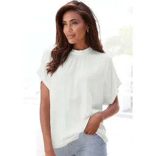 LASCANA Kurzarmbluse "mit schmalem Stehkragen und weiten Ärmeln" Blusenshirt mit weiten Ärmeln, elegante Bluse, lockere Form, creme