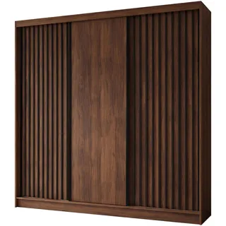 Beautysofa Schwebetürenschrank Helios II mit Schubladen und Lamellen 240/216/61 Walnuss+Schwarz , Walnussfarben , Holzwerkstoff , 240x216x61 cm , Schlafzimmer, Kleiderschränke, Schwebetürenschränke