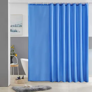 Furlinic Duschvorhang Überlänge Badvorhang Anti-schimmel für Dusche und Badewanne Textile Vorhänge aus Stoff Antibakteriell Wasserdicht Blau Extra Breit 275x180cm mit 18 Duschringen.