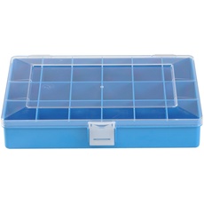 hünersdorff Sortimentskasten: stabile Sortierbox (PS-Compact) mit fester Fachaufteilung (18 Fächer), Sortierkasten-Maße: T170 x B250 x H46 mm, Made in Germany, blau