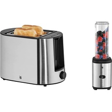 WMF Bueno Pro Toaster Edelstahl, Doppelschlitz Toaster, 2 Scheiben, 6 Bräunungsstufen, 87 W & Kult X Mix & Go Mini Smoothie Maker, Standmixer, Blender elektrisch, Shake Mixer 3 Watt
