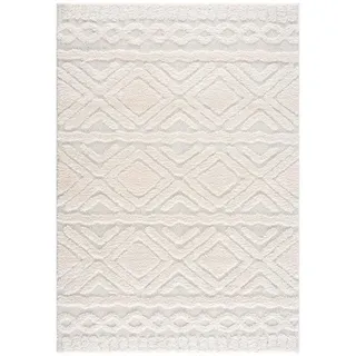 Carpet City Hochflor-Teppich, Creme, - 80x150 cm - Rauten Hochtief-Muster, 3D-Effekt - Bettvorleger Schlafzimmer Teppiche Boho, Skandi