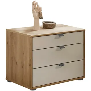 Dieter Knoll Nachtkästchen , Champagner, Eiche Bianco , Glas, Holzwerkstoff , 3 Schublade(n) Schubladen , 60x48x43 cm , ISO 9001, Made in Germany , Typenauswahl, Soft-Close-System , Holzmöbel, Holzbetten, Nachtkästchen Holz