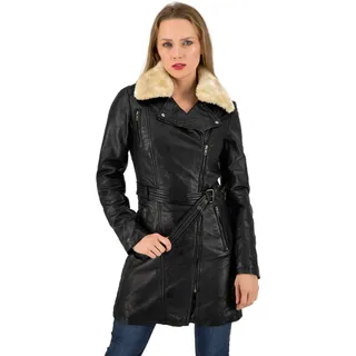 URBAN 5884 MILOU Damen Lederjacke, Oberschenkellanger Mantel aus echtem Lammfell, Soft-Touch Winterjacke, Schwarz, L