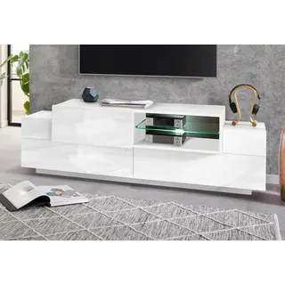 Dmora - TV-Schrank Pablo, niedriges Wohnzimmer-Sideboard, Fernsehständer-Basis, 100% Made in Italy, 160 x 45 x 51 cm, glänzendes Weiß,