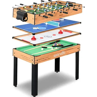 SereneLife Multifunktionstisch, Multigame Spieltisch - 4 in 1 mit Zubehör, Tischkicker, Billardtisch, Tischtennis & Airhockey Tisch, Multispieltische- 122cm, Indoor & Outdoor, Für Kinder & Erwachsene