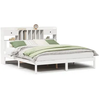 vidaXL Massivholzbett mit Regal ohne Matratze Weiß 180x200 cm Kiefer - Weiß