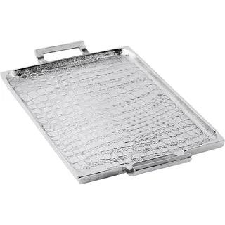 Tablett - Servierbrett Aluminium Silber - Serviertablett Metall Silbertablett Dekotablett - Deko Dekoration für Wohnzimmer Esszimmer oder Küche - Schlangenleder-Optik - 42 cm, 49 cm oder 55 cm