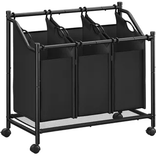 SONGMICS Wäschekorb mit Rollen, Wäschesammler mit 3 abnehmbaren Wäschesäcken, Wäschewagen, für Waschküche Schlafzimmer Badezimmer, 3 x 45 L, tintenschwarz RLS102B01