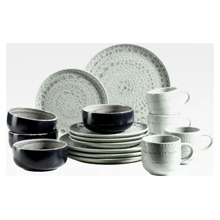 Handbemaltes Geschirr Set für 4 Personen im mediterranen Vintage Design, 16-teiliges Kombiservice aus Keramik, Grün, Steingut