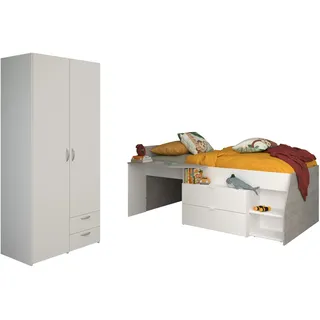 Jugendzimmer-Set PARISOT "Parisot Milky 14", weiß (weiß, grau loft), B/H: 90cm x 200cm, Schlafzimmermöbel-Sets, Jugendzimmer-Set