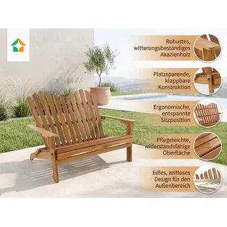 2-Sitzer Adirondack Gartenbank aus Akazie, ca. 125 x 80 x 94 cm - Klappbare - Braun